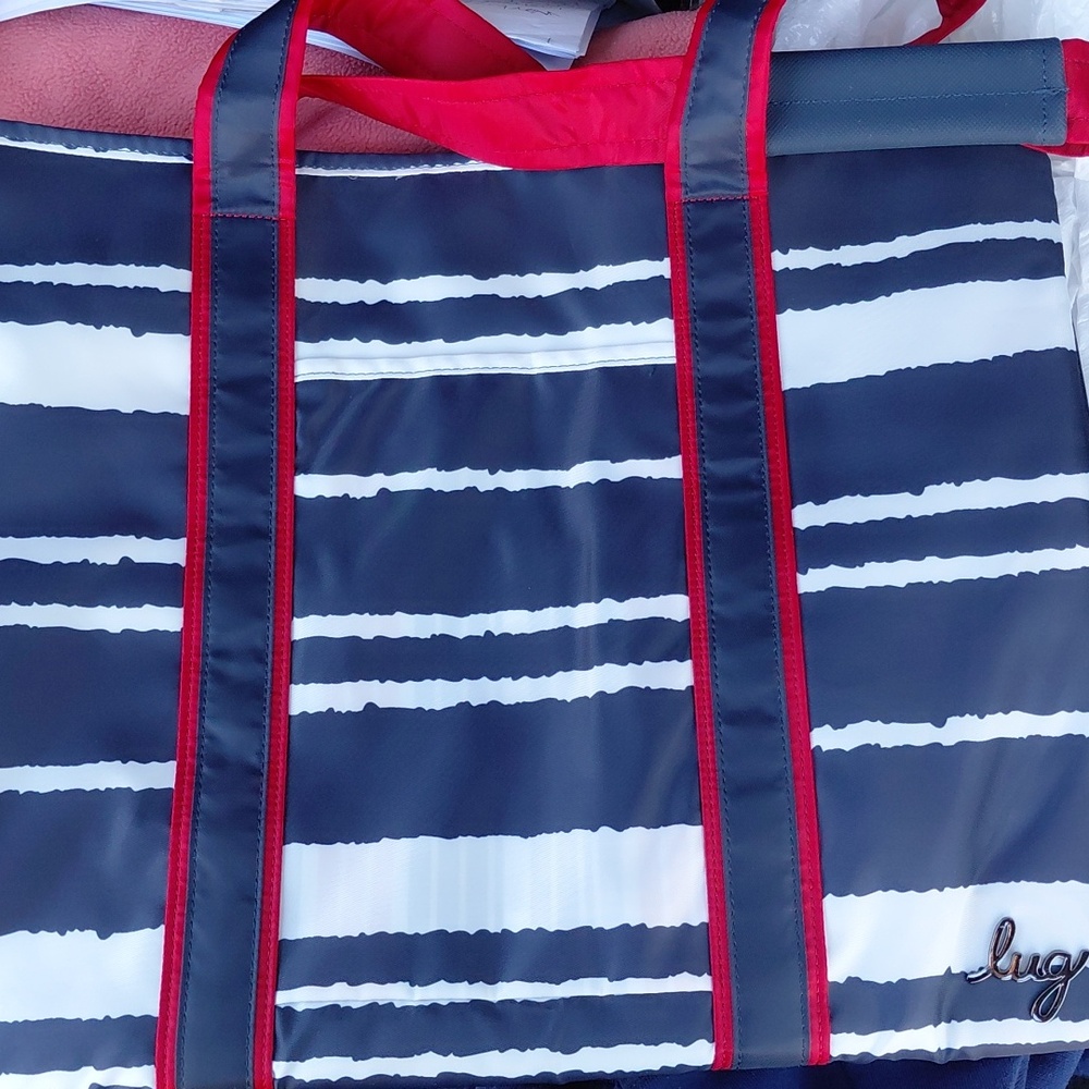 Striped Navy and Red Tote Bag